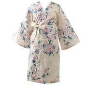 Women's Happi Coat: Kimono Robe - Cherry Blossom White